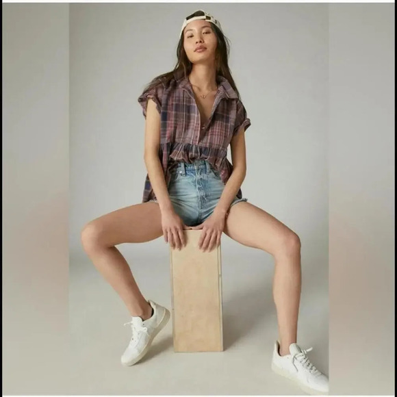 Lucky Brand Women's Short Sleeve Babydoll Tunic Shirt Plaid Size XS - Picture 8 of 12